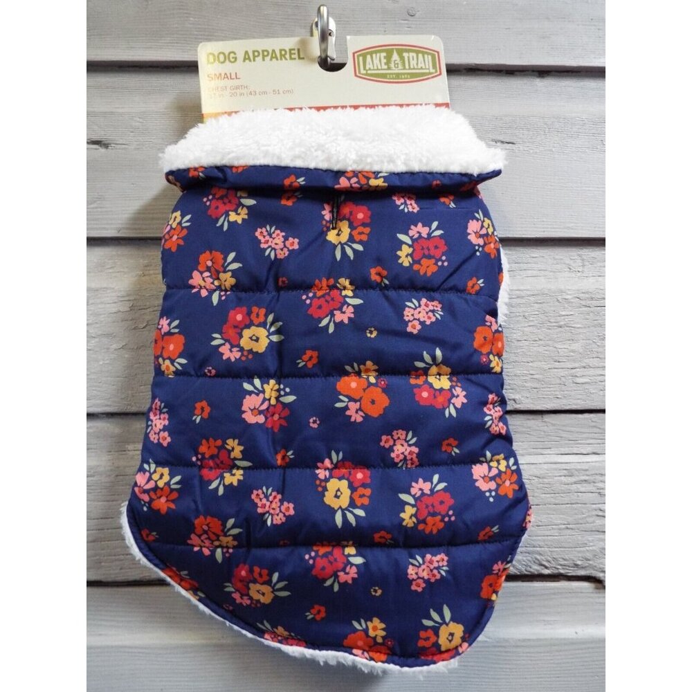 Dog Apparel; Lake Trail; Vest Blue; Flowers Multi Colors; Fur Lining NEW